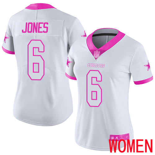 Women Dallas Cowboys Limited White Pink Chris Jones #6 Rush Fashion NFL Jersey->youth nfl jersey->Youth Jersey